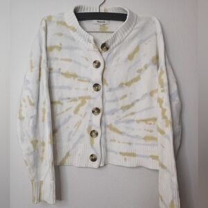 Madewell Broadway Tie-Dye Button-Up Sweater White Blue Tan